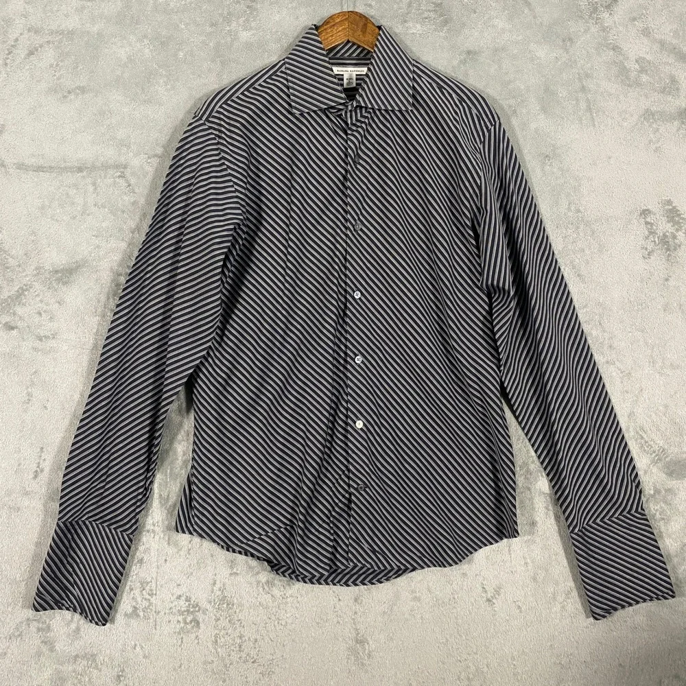 Banana Republic Shirt Sz L Black Gray Diagonal Stripe Button Up VTG Y2K ‎ Office